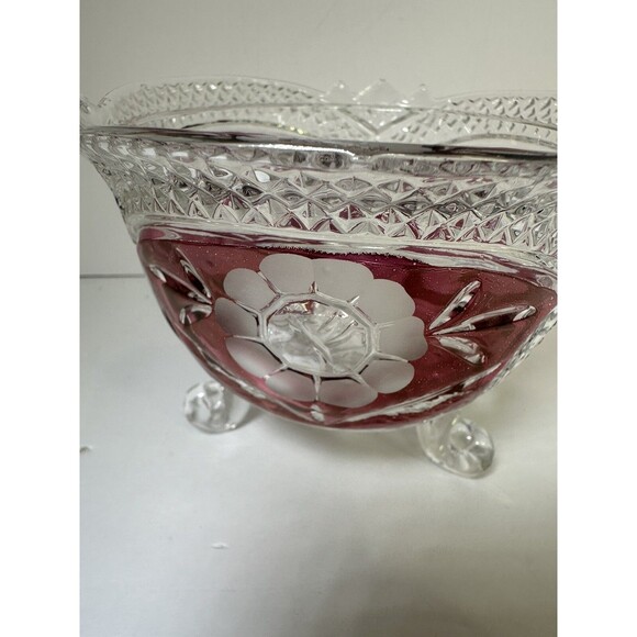Vintage Anna Hutte  Bleikristall 3 Footed Hand Cut Lead Crystal Bowl Germany - Picture 2 of 11